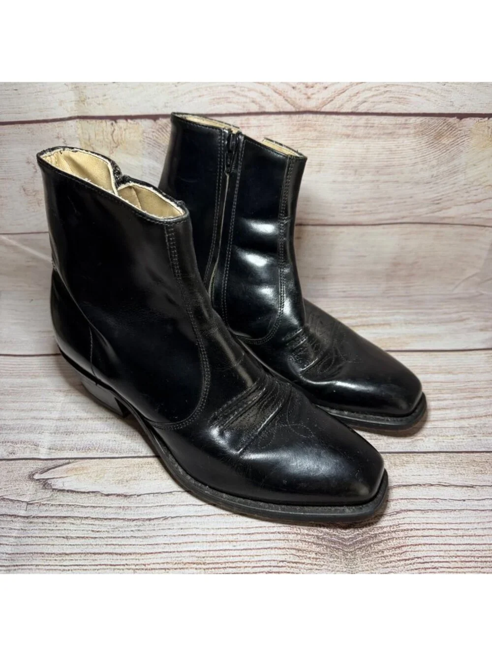 Vintage Hanover 8.5 EEE/E Ankle Boot Black 3680 Leather Zip Extra Wide Shoes USA